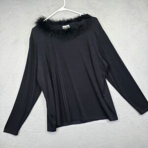 VTG Western Connection II Top Women 2X Black Fur Collar Formal Statement Evening